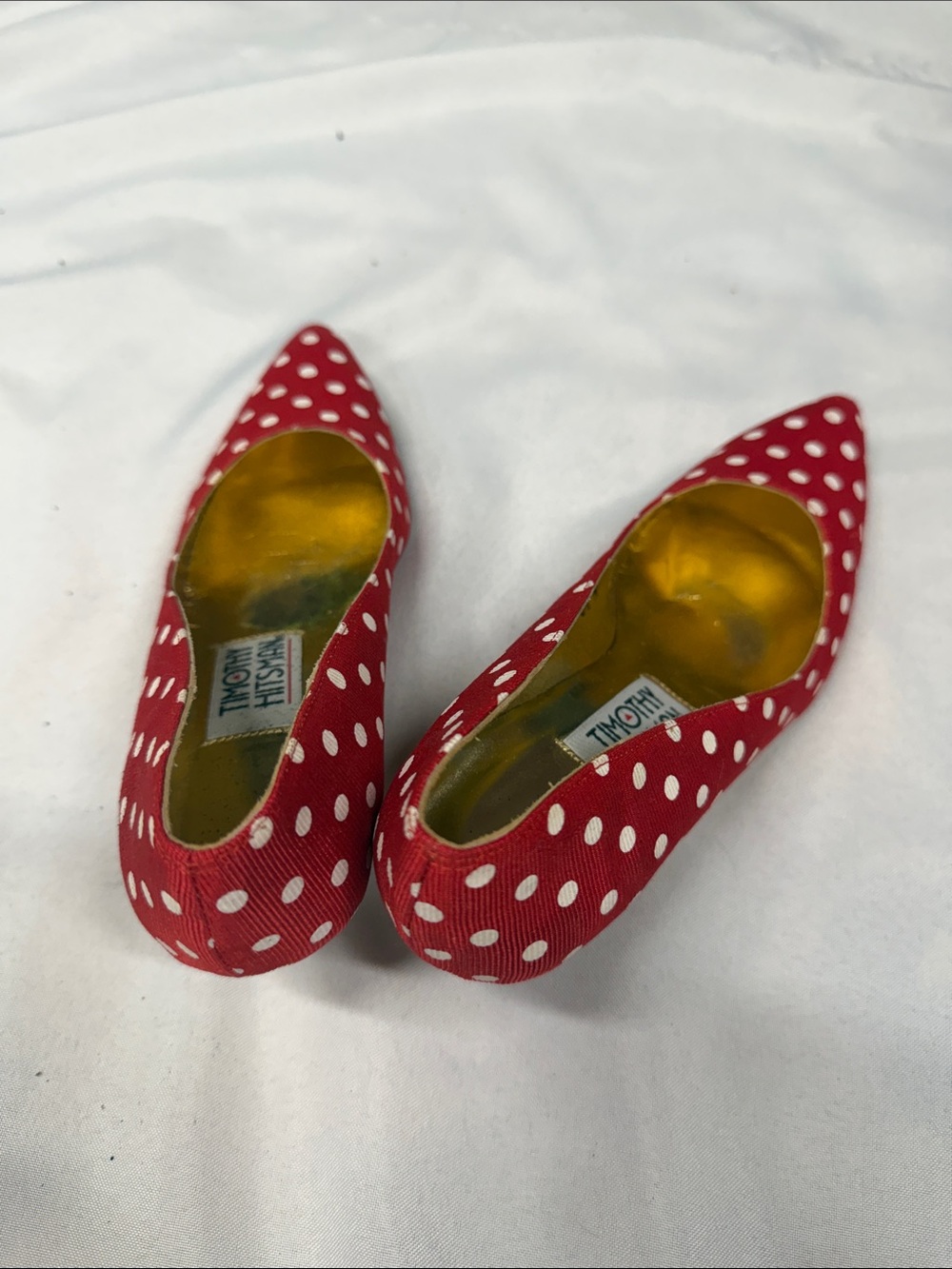 Timothy Hitsman Red Polka Dot Pointed Toe Heels